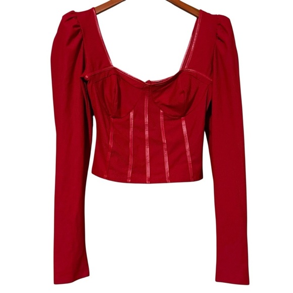 Guess Scarlet Red Puffed Long Sleeve Cropped Bustier Corset Top Y2K - Picture 3 of 6